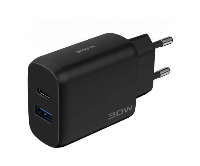 СЗУ Proove Silicone Power 2 30W (Type-C + USB) + Cable Type-C to Type-C (1m) (black)